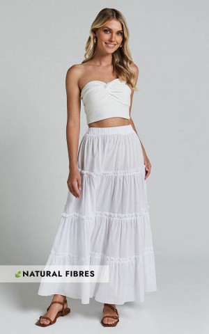 Showpo Aeonium Maxi Skirt - Cotton Elasticated Waist Tiered Skirt Off White | TJENMU359