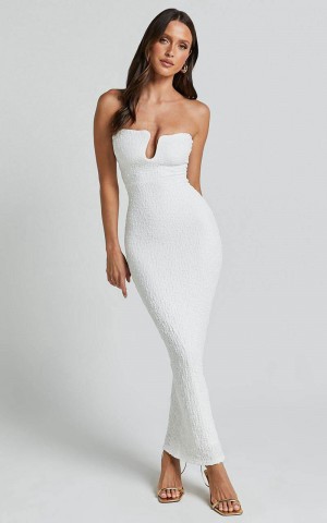 Showpo Alberta Maxi Dress- Strapless Bust Detail Textured Dress White | GCPVQZ854