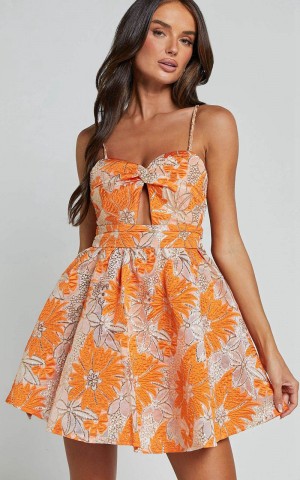 Showpo Alena Mini Dress - Sweetheart Sleeveless Cut Out Front Dress Orange | GJNSWQ371