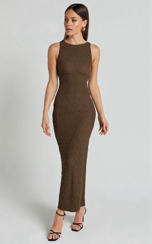 Showpo Alesia Maxi Dress - High Neck Sleeveless Bodycon Dress Chocolate | EKYOQV853