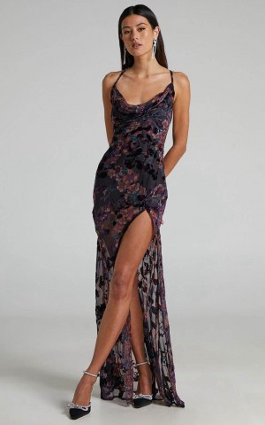 Showpo Aletta Maxi Dress - Cowl Cross Back Dress Aletta Burn Out Floral | KBTYPN168