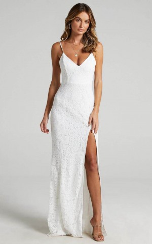 Showpo Always Extra Maxi Dress - Thigh Split Dress White Lace | OTHQWC872