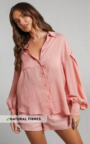 Showpo Amalie The Label - Azariah Balloon Sleeve Button Up Shirt Dusty Pink | CREZYQ879