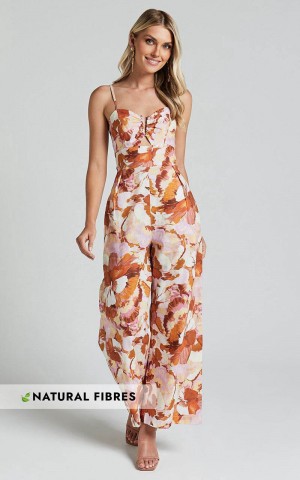 Showpo Amalie The Label - Chevonne Linen Blend Wide Leg Jumpsuit Baku Print | XSLEFR693