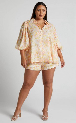 Showpo Amalie The Label - Kimmella Linen Blend Puff Sleeve Shirt Sierra Floral | OBPCEL247