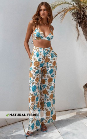 Showpo Amalie The Label - Lorete Linen Blend High Rise Wide Leg Pants Valencia Floral | CAQGNK921