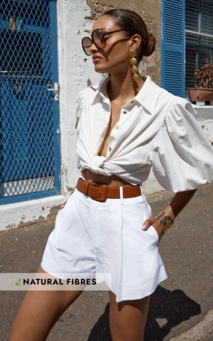 Showpo Amalie The Label - Noemie Linen Blend High Waisted Belted Tailored Shorts White | MAKUIQ415