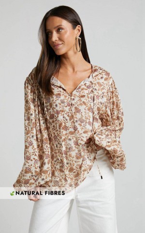 Showpo Amalie The Label - Symmone Puff Sleeve Blouse Maya Floral | ALKCOR859