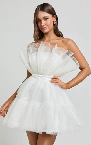 Showpo Amalya Mini Dress - Tiered Tulle Fit And Flare Dress White | KUIGEX305