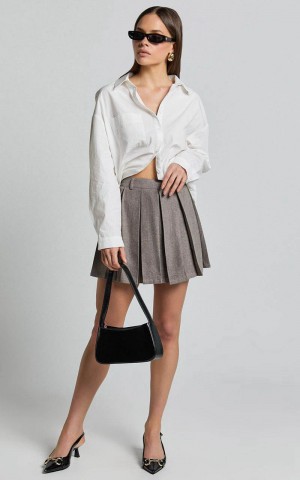 Showpo Andie Mini Skirt - Tailored Pleated Mini Skirt Grey | FEZBVL406