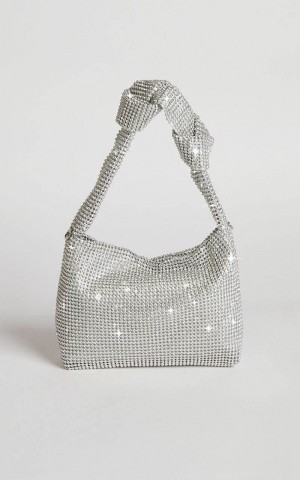 Showpo Andreanne Mesh Diamante Knot Bag Silver | OLUFXS782