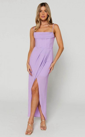 Showpo Andrina Midi Dress - High Low Wrap Corset Dress Lilac | OUDPYG605