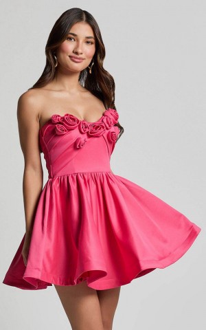 Showpo Angeletta Mini Dress - Sweetheart Rosette Detail Fit & Flare Pink | YBCGVF940