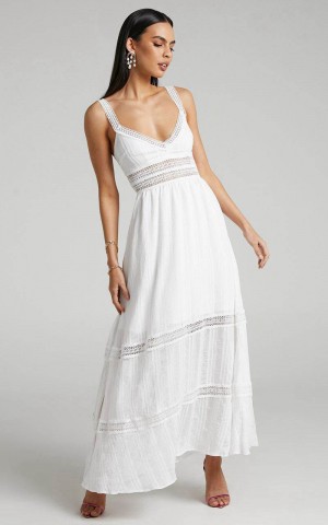 Showpo Angelique Maxi Dress - Lace Trim Dress White | OUWSZM529