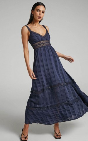 Showpo Angelique Maxi Dress - Lace Trim Dress Navy | TLAUBS653