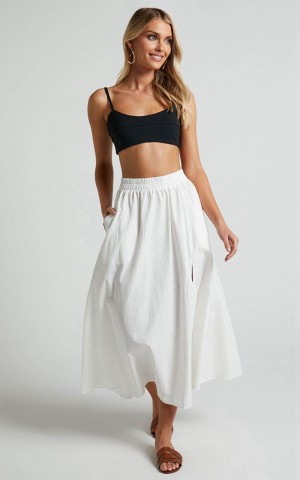 Showpo Annika Midi Skirt - Side Split A Line Skirt Ivory | MAEWFB870