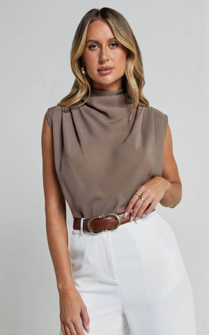 Showpo Arianae Top - High Neck Top Mocha | LAOUCH806