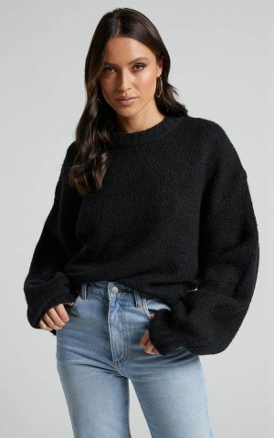 Showpo Aubrey Jumper - Crew Neck Knit Jumper Black | GOABSE632