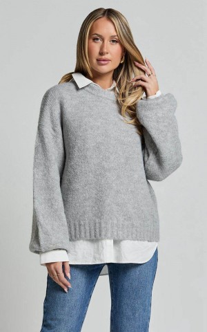 Showpo Aubrey Jumper - Crew Neck Knit Jumper Grey Marle | TWYBEM526