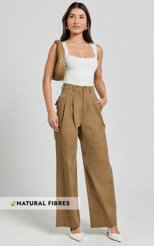 Showpo Audrey Pants - High Waist Tailored Twill Pants Mushroom | GEASWT640