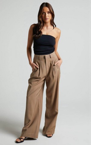 Showpo Augustus Pants - High Waisted Wide Leg Tailored Pants Latte | CODQTJ209