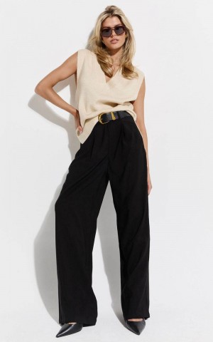 Showpo Augustus Pants - High Waisted Wide Leg Tailored Pants Black | JNWHUI681