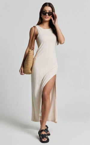 Showpo Avery Midi Dress - Scoop Neck Column Dress Cream | HDTWVI456