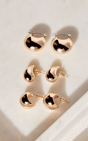 Showpo Avril Earrings - Thick Hoop Detail 3 Earring Pack Gold | HEUGBJ697