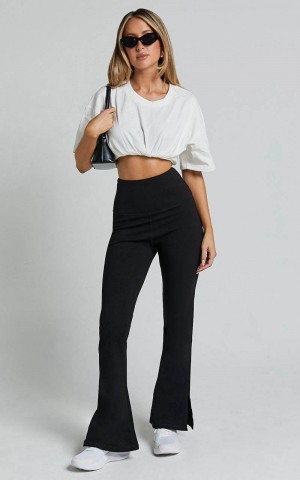 Showpo Beau Pants - High Waisted Split Hem Flare Pants Black | IMXDNS195