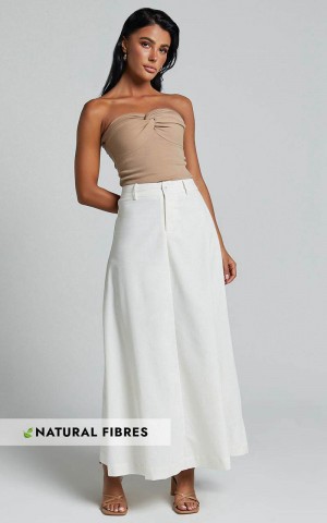 Showpo Benjie Maxi Skirt - Tailored Linen Look High Waisted A Line White | OBZEFD942