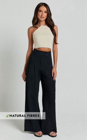 Showpo Bette Pants - High Waisted Wide Leg Pants Black | PINKYS195