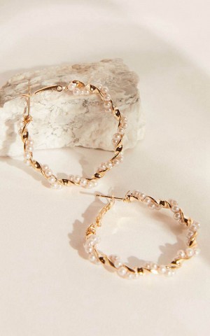 Showpo Bev Hoop Earrings Gold And Pearl | KUHZFX581