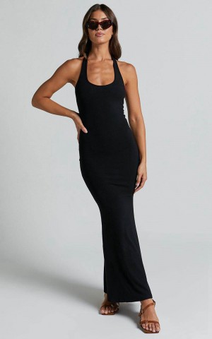 Showpo Bhelinda Midi Dress - Halter Neck Mermaid Dress Black | UCGKFR739