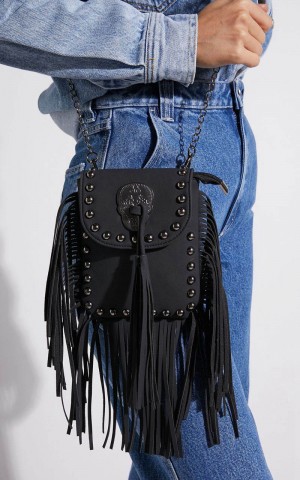 Showpo Bodhi Suede Fringe Crossbody Bag Black | VTDCPS062