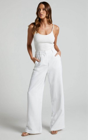 Showpo Bonnie Pants - High Waisted Tailored Wide Leg Pants White | WLRAHF945