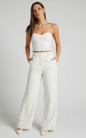 Showpo Bonnie Pants - High Waisted Tailored Wide Leg Pants Stone | LONKMR925