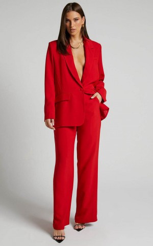 Showpo Bonnie Pants - High Waisted Tailored Wide Leg Pants Red | TNKWEV752