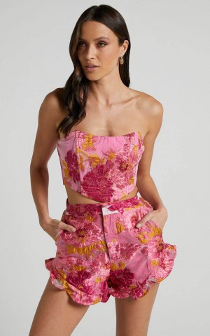 Showpo Brailey Top - Bustier Top Pink Jacquard | WDIBQP719