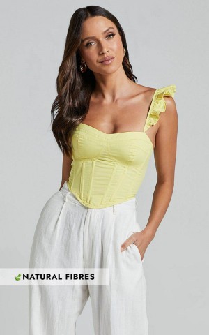 Showpo Braylen Top - Sweetheart Flutter Sleeve Corset Top Sun Yellow | HOPNRK368