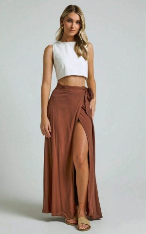 Showpo Break A Leg Maxi Skirt - Wrap Tie Skirt Espresso | NRKBEC536