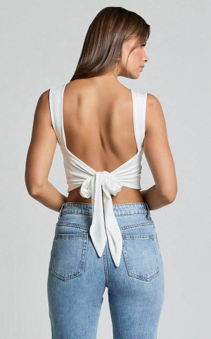 Showpo Bridie Top - Tie Back Jersey Crop Top White | WUNXCA236