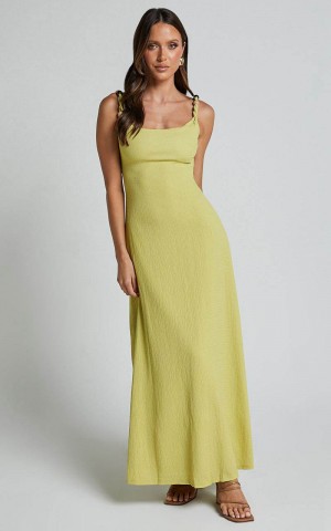 Showpo Brie Midi Dress - Scoop Neck Knit Slip Dress Chartreuse | JCTEMB375