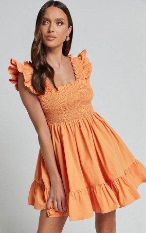 Showpo Brynlee Mini Dress - Elastic Chest Flutter Sleeve Hem Dress Mandarin | GYAVIT942