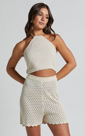 Showpo Caja Short - Wavy Hem Detail Knit Shorts Nutmeg Shell | XIDYZN943