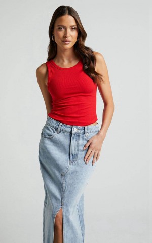 Showpo Can't You Tell Top - Ribbed Tank Top Red | RFDQHI493