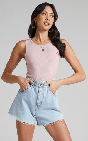 Showpo Can't You Tell Top - Ribbed Tank Top Dusty Pink | GAWQRE389