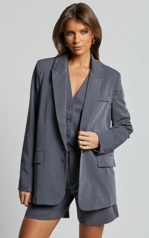 Showpo Caralina Blazer - Oversized Single Breasted Blazer Charcoal | ASYUMN829