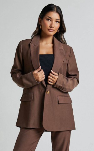 Showpo Caralina Blazer - Oversized Single Breasted Blazer Chocolate | FAPYRC150