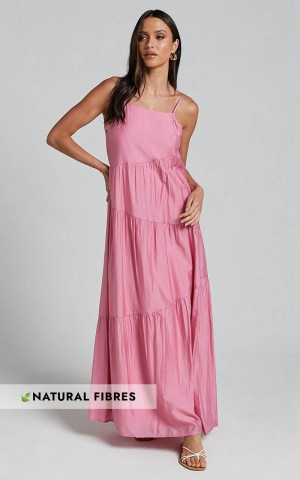 Showpo Cecila Midi Dress - Straight Neckline Sleeveless Dress Pink | FBGIKE235