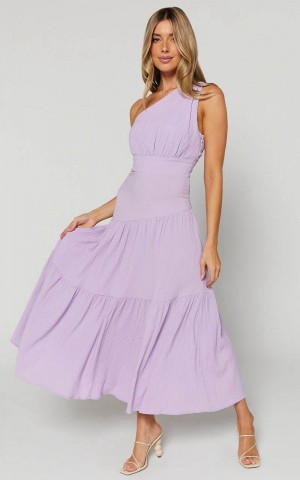 Showpo Celestia Midi Dress - Tiered One Shoulder Dress Lavender | COWKMD078